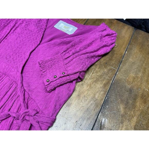 Maeve Anthropologie | Breanna Wrap Dress Maxi Midi Puff Sleeve Pink Modest Sz 4 - Picture 6 of 16